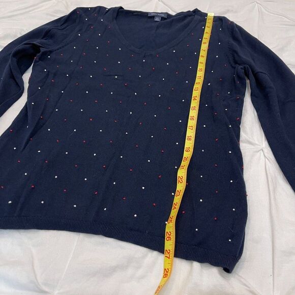 Tommy Hilfiger Pima Cotton V Neck Navy Pindot Sweater Size Large - Picture 8 of 9